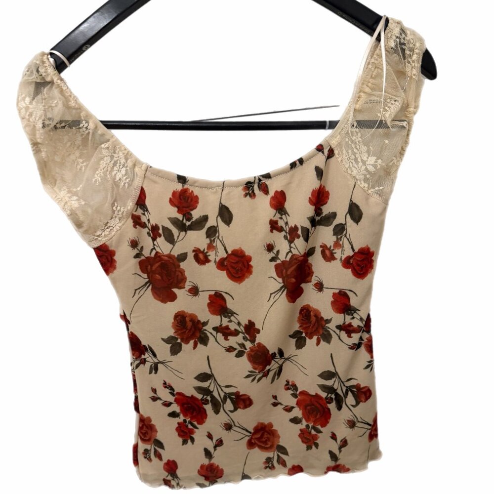 Thirty Thirty Floral Lace Rose Print Top SzM NWOT – Romantic Blouse - MSRP $58 - Picture 2 of 3